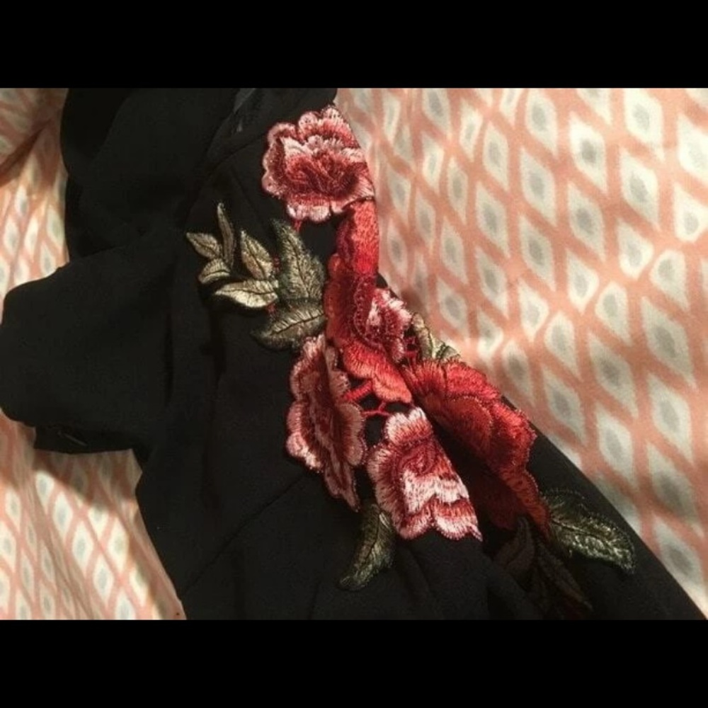 Black Rose Embroidered Off Shoulder Ruffle Dress - Picture 5 of 5